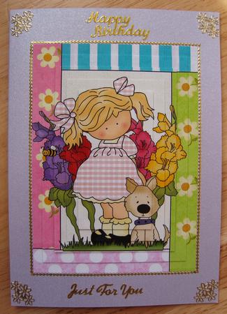 Little Girl with Puppy and Flowers, Pyramids by Cindy Thompson