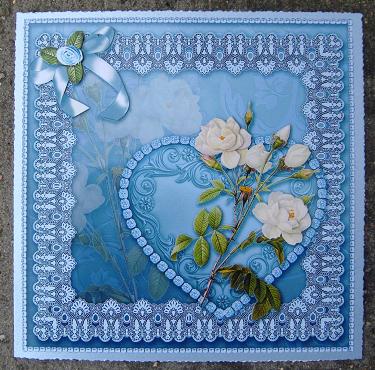 Vintage White Roses in a Lace Frame 8in x 8in Decoupage by Cindy Thompson