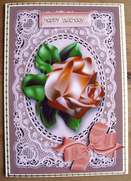 Gold Rose on Ecru Lace with Butterflies by Cindy Thompson
