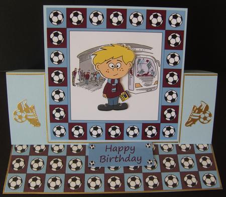 Little Football Fan (claret & Blue) - 5in x 5in by Cindy Thompson