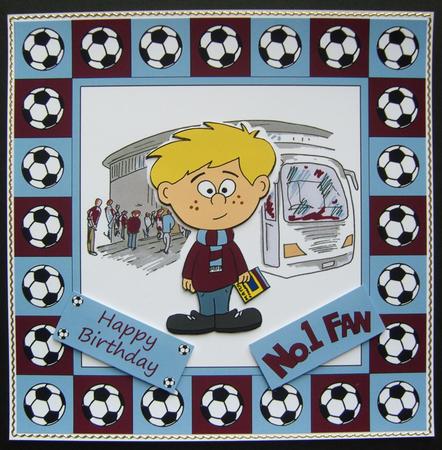 Little Football Fan (claret & Blue) - 8in x 8in by Cindy Thompson