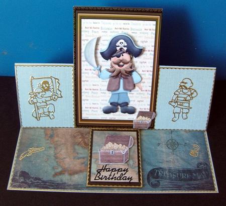 Funny Pirate in Wooden Frame with Treasure Chest by Cindy Thompson
