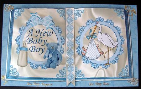 Baby Boy with Stork, Bottle and Bear Open Book A4 by Cindy Thompson