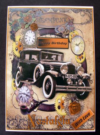 Vintage Car with Orange Roses in Steampunk Frame by Cindy Thompson
