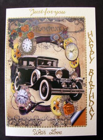 Vintage Car with Orange Roses in Steampunk Frame A4 by Cindy Thompson