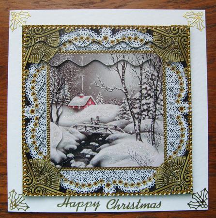 Christmas Snow Scene 2 Spiral Wavy Edge Stacker Card Front by Cindy Thompson