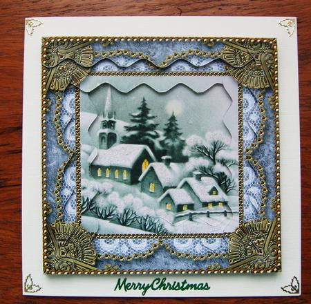 Christmas Village 2 Spiral Wavy Edge Stacker Card Front by Cindy Thompson