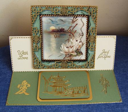 Oriental Water Lily Spiral Wavy Edge Stacker Card Front by Cindy Thompson