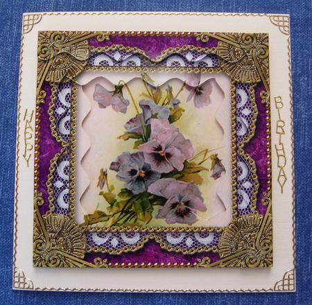 Purple Pansies 2 Spiral Wavy Edge Stacker Card Front by Cindy Thompson