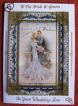 Wedding Couple Ruffle 7x5inch Duo Corner Stack Card Front by Cindy Thompson