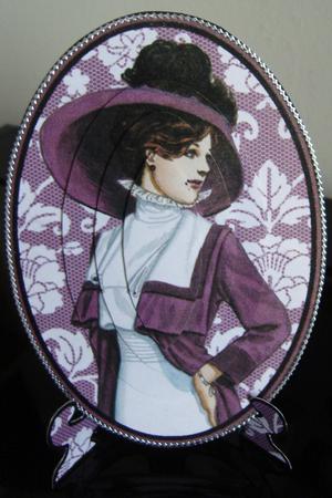 Vintage Beauty Cameo , Wearing a Gorgeous Purple Coat & Purple Hat Plate Card Kit by Cindy Thompson