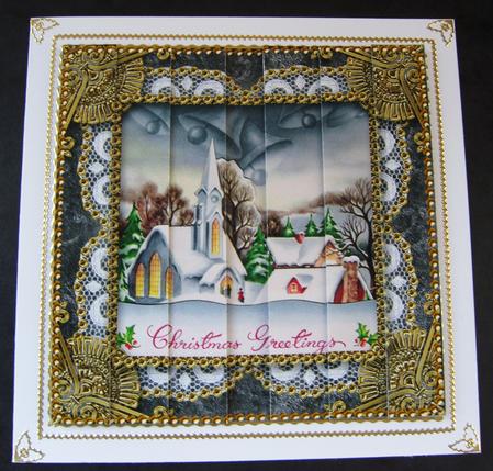 Christmas Church Lace 5inch Square Straight 2 Side Stacker by Cindy Thompson