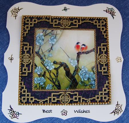 Oriental Lovebirds 6inch Duo Corner Stack Card Front by Cindy Thompson