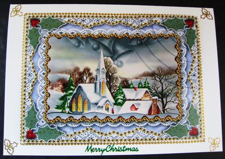 Christmas Church Gold Lace 7x5inch Duo Corner Stacker by Cindy Thompson