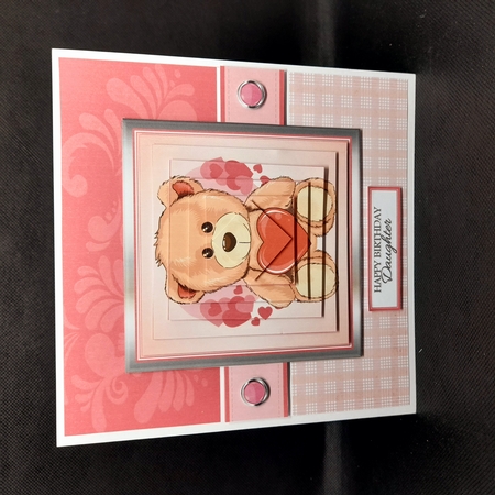 7x7 Pink Heart Bear Mini Kit - x3 A4 sheets  by Claire Dyas