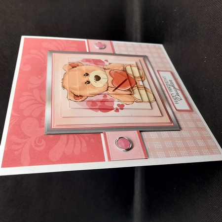 7x7 Pink Heart Bear Mini Kit - x3 A4 sheets  by Claire Dyas