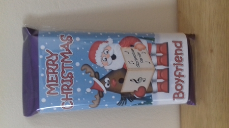 Xmass Singing Santa & Rudolph Boyfriend Chocolate Wrapper by Claire Dyas