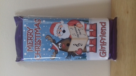 Xmass Singing Santa & Rudolph Girlfriend Chocolate Wrapper by Claire Dyas