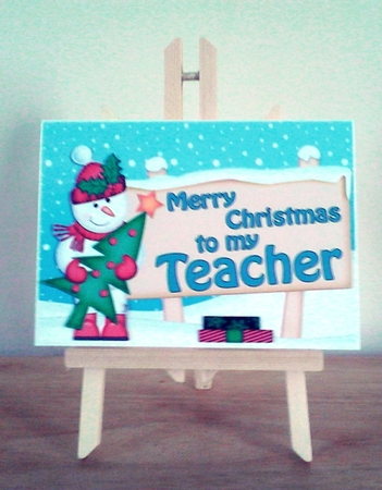 Xmas Teacher Snowman Signpost 5x7 Easicut Decoupage by Claire Dyas