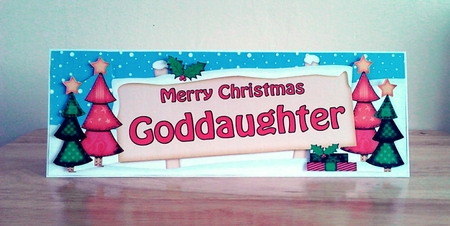 large DL Christmas GODDAUGHTER Trees Signpost Easicut decoupage by Claire Dyas