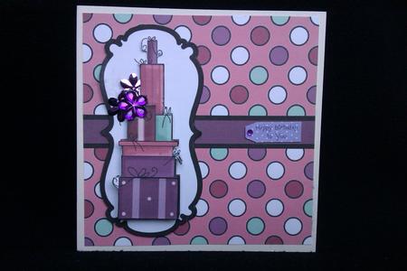 Christmas Presents Decoupage Card - Dusky Pink & Plum by Claire Fleming