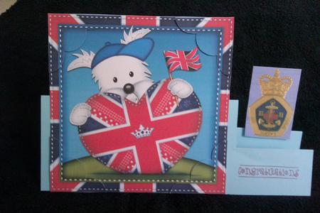 8x8 Jock Westie's Union Jack Flag Heart Scalloped Topper by Claire Fleming