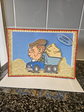 Big Headed Dump Truck Driver Card Front with Decoupage by Claire Fraser