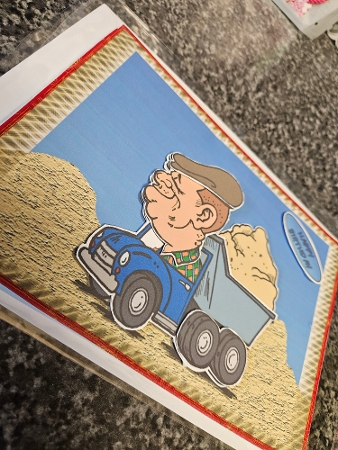 Big Headed Dump Truck Driver Card Front with Decoupage by Claire Fraser