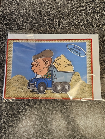 Big Headed Dump Truck Driver Card Front with Decoupage by Claire Fraser