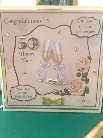 Golden Wedding Anniversary Card with Champagne & Roses by CLAIRE JENKINS