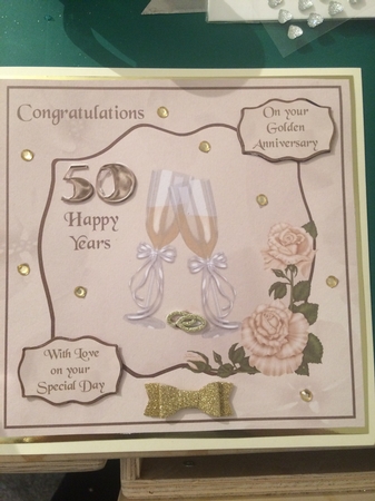 Golden Wedding Anniversary Card with Champagne & Roses by CLAIRE JENKINS