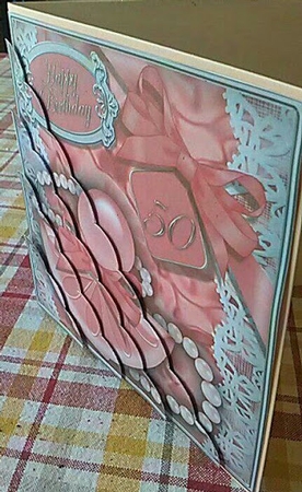 50th Birthday Perfume Lace & Pearls Scalloped Corner Stacker by CLAIRE JENKINS