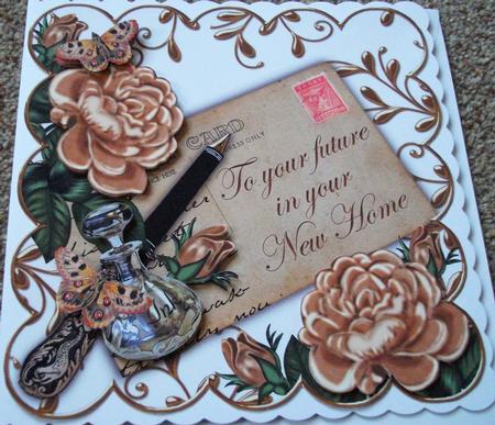Coffee Roses New Home Ink Saver 8in Decoupage Topper by Claire Watts
