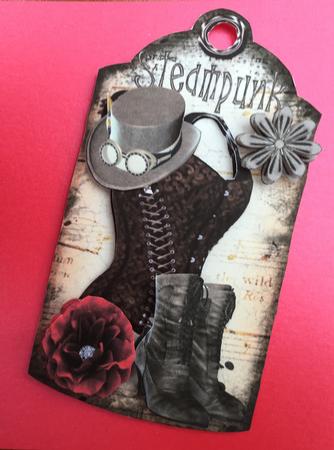 Steamin Girl! Basque and Steampunk Shoes and Hat on a Tag by Claire James