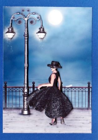 Promenade Along the Sea Front Lady in Black + Decoupage by Claire James