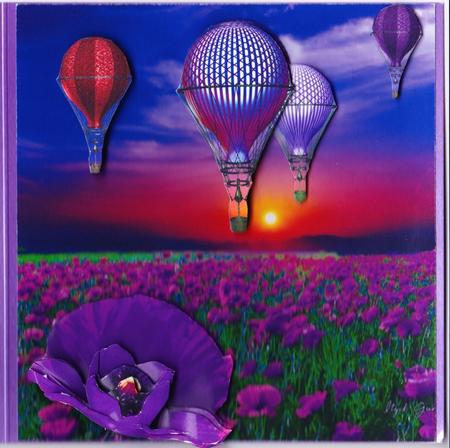 Poppy Field Purple & Hot Air Balloons Steampunk + Decoupage by Claire James