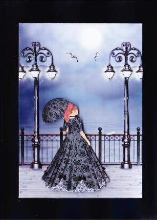 Promenade Iii Gothic Sea Breeze Victorian Red Head Decoupage by Claire James