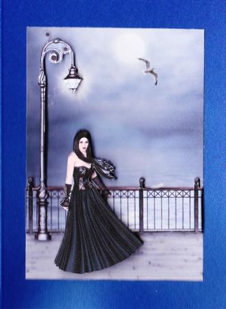 Promenade Ii Gothic Sea Breeze Lady in Black + Decoupage by Claire James