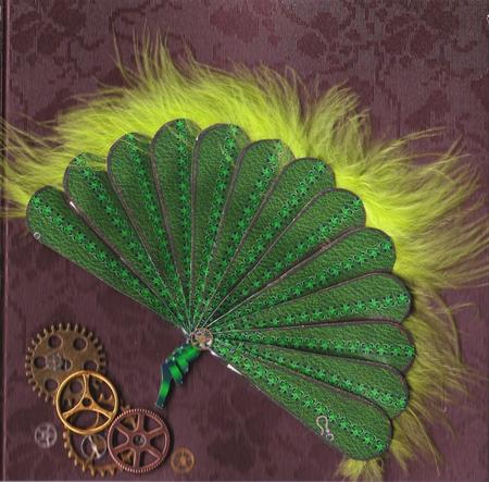 Fan Green Leather Corset Laced Goth Steampunk + Decoupage by Claire James