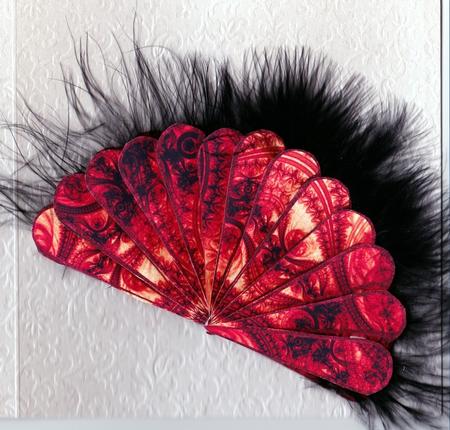 Fan Unusual Red & Black Lace Goth Vintage + Decoupage by Claire James