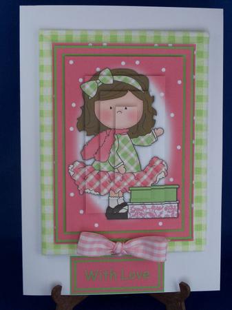 Le Chic Girl in Pinks & Greens Card Front & Pyramid by Clare Chanter