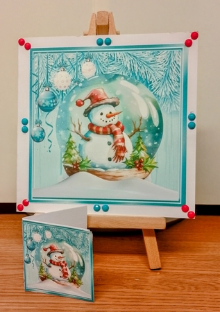 Lovely Snow Globe With Turq/White Baubles 8x8 (one) by COLETTE MORRIS