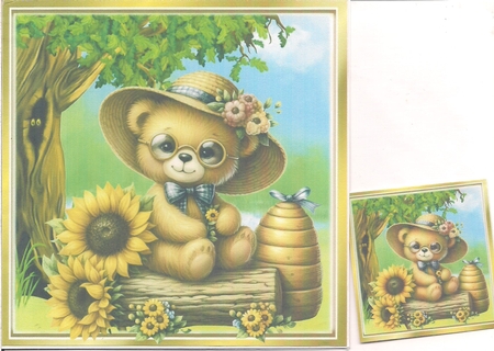 Cute Teddy Bear In Sun Hat With Sunflowers/Woodland 8x8 by COLETTE MORRIS