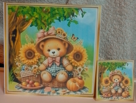 Cute Teddy Bears Picnic With Sunflowers Woodland 8x8 by COLETTE MORRIS