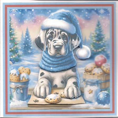 Dalmation baking cookies 7x7 card, sentiment tiles and decoupage by COLETTE MORRIS