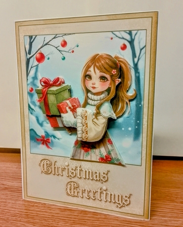 Bringing the Christmas Gifts A5 Card Front and Decoupage by COLETTE MORRIS