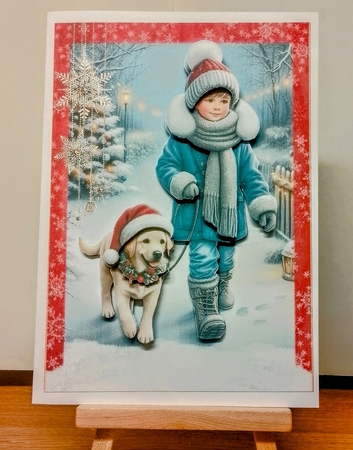 Walking My Labrador in the Snow A5 Card Front & Decoupage by COLETTE MORRIS