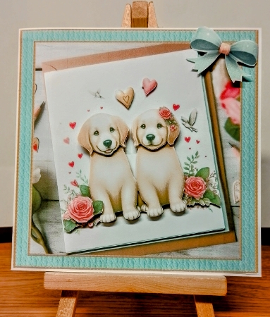 Anniversary, Valentines Day Card Puppies 6 inch Card Front, Decoupage by COLETTE MORRIS