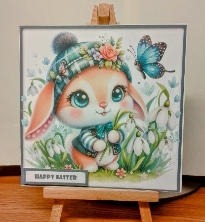 Cute Easter Bunny and Snowdrops Quick Card by COLETTE MORRIS