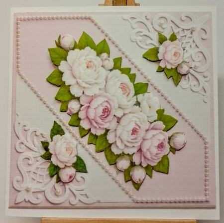 Pink and White Peonies with Elegant Scrollwork Floral Card Front & Toppers by COLETTE MORRIS